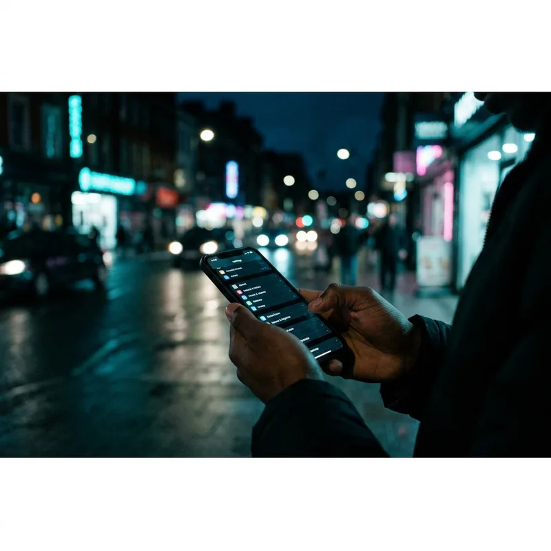 Phone showing a mobile data settings screen at night