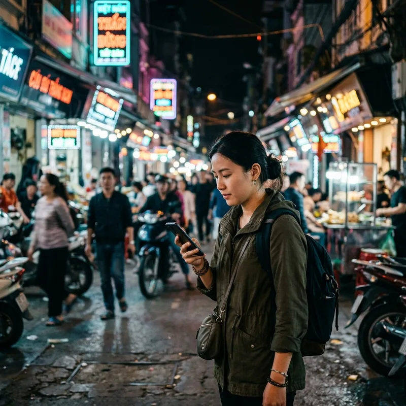 Phone showing a data plan on a night street