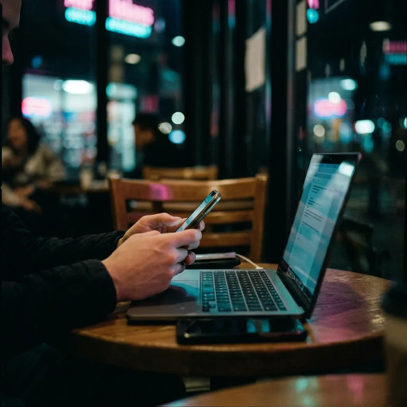 Phone hotspot screen with a laptop connected at night