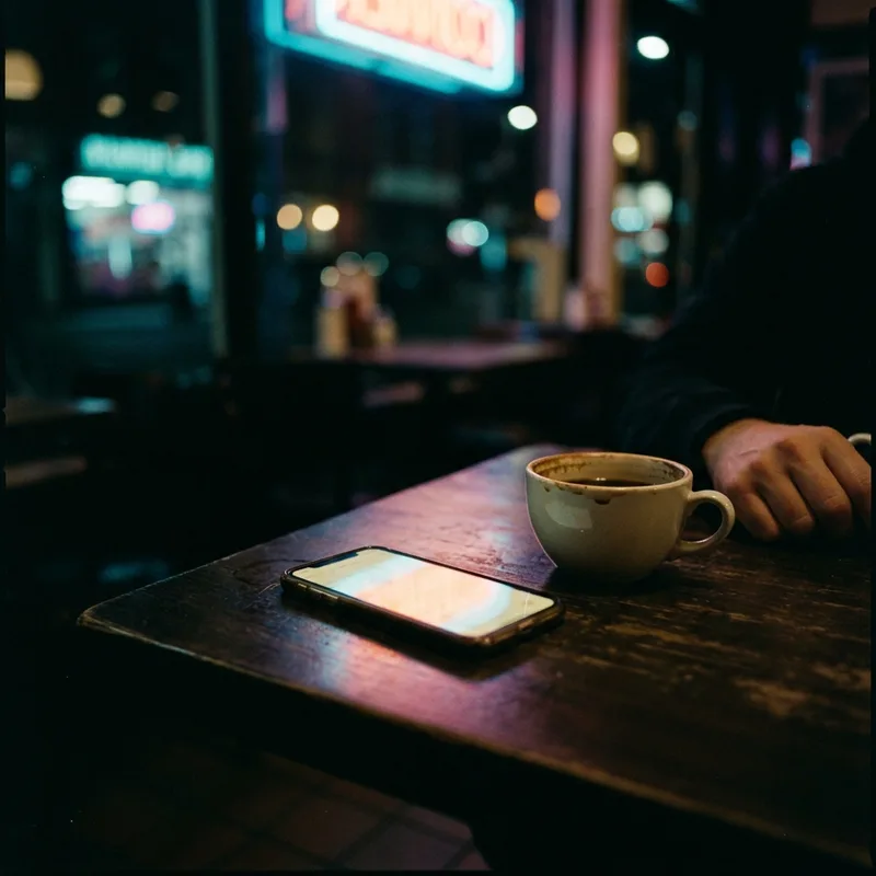 Phone showing a price comparison at night