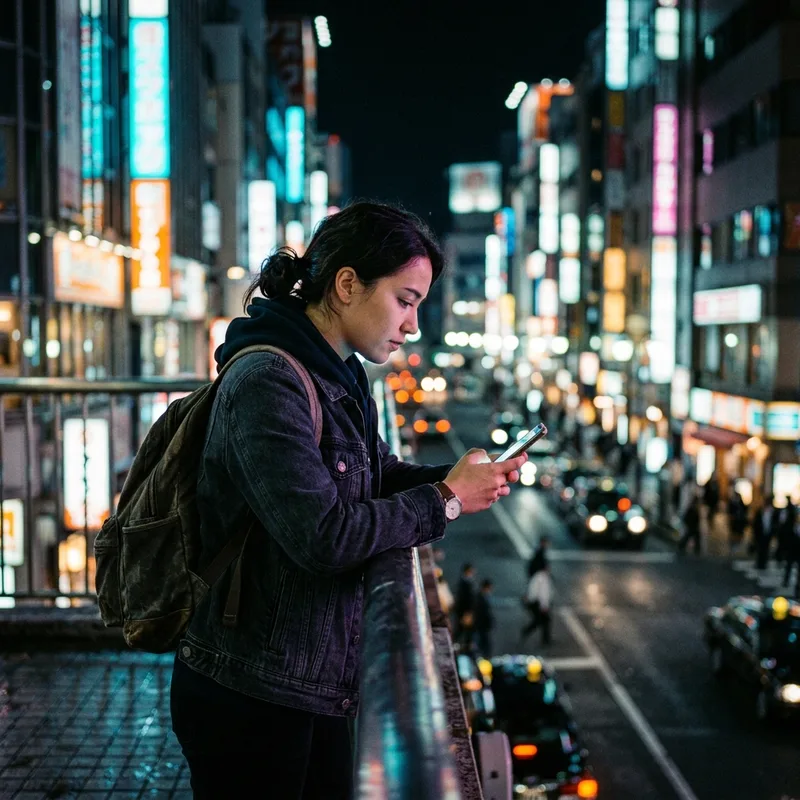 Phone showing a cheap data plan on a night street